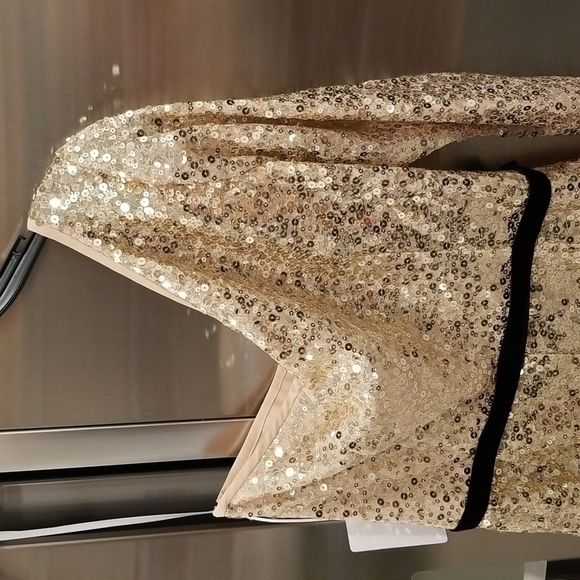 💕MARCHESA NOTTE💕 Glitter Ruffle Asymmetric Cocktail Dress ~ Champagne 4 NWT - Picture 6 of 11